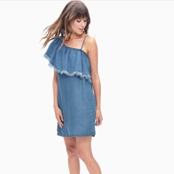 one shoulder denim dress